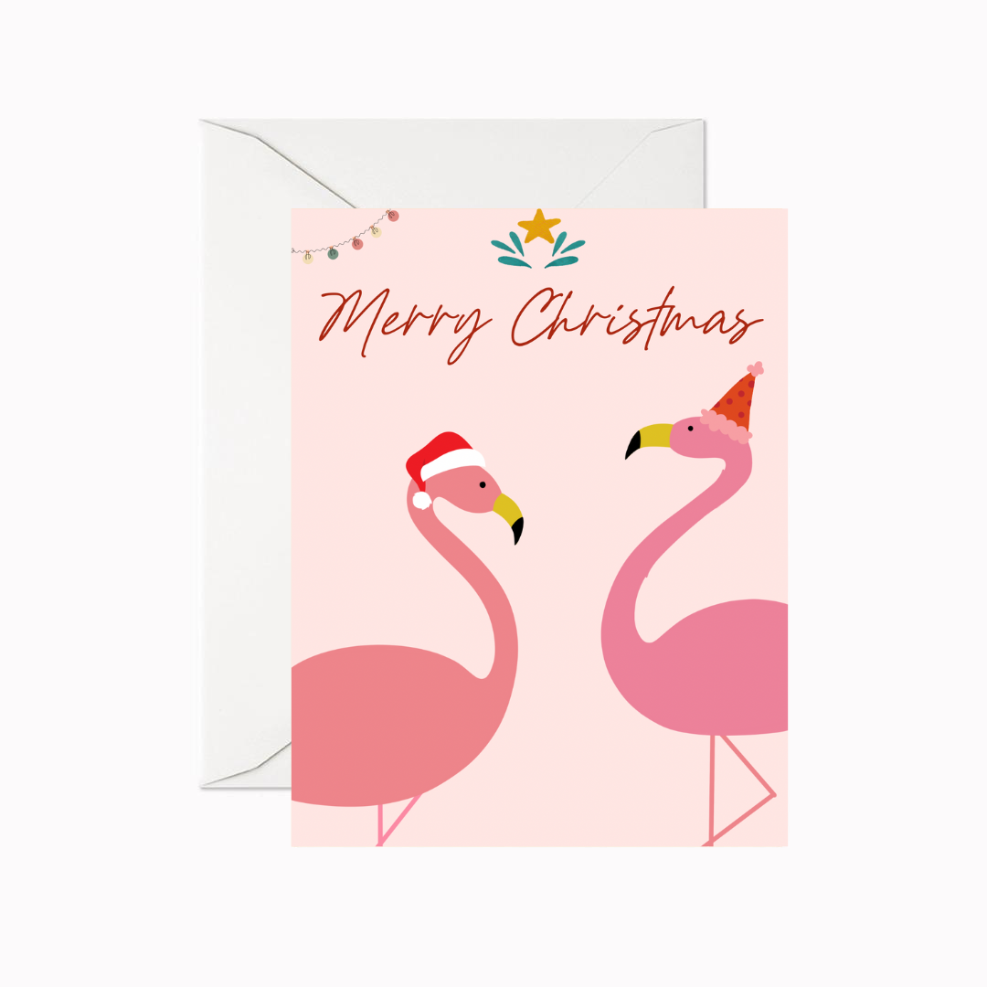 Merry Christmas Flamingoes Greeting Card