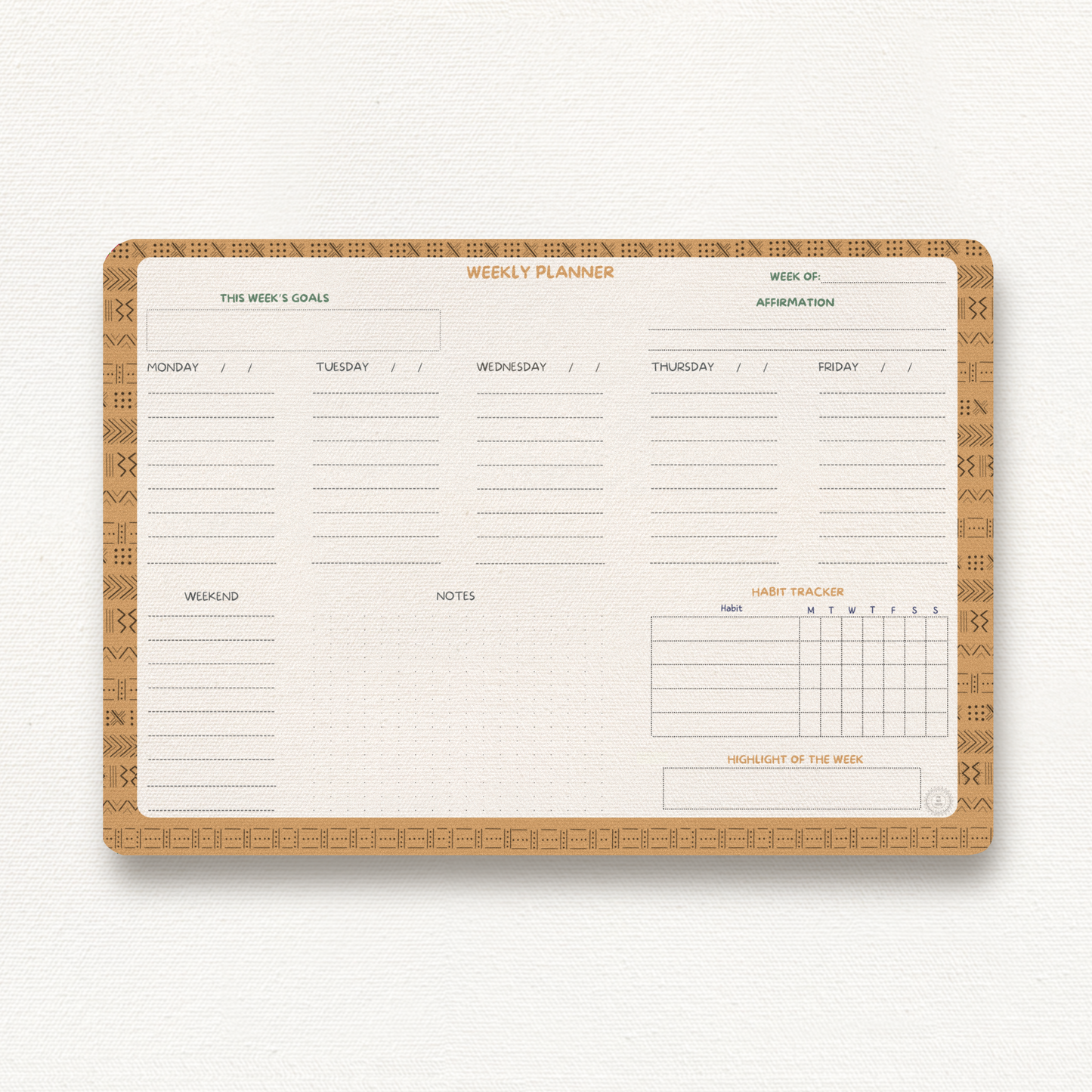 Agenda hebdomadaire Noir