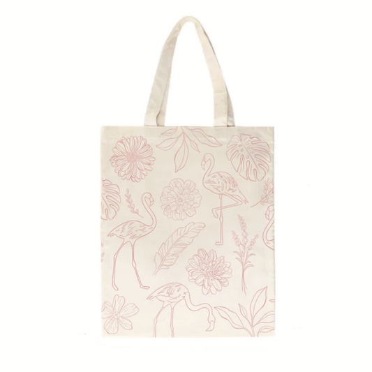 Flamboyance tote bag with vivid flamingo illustration on natural canvas — The Art Carte Kenya