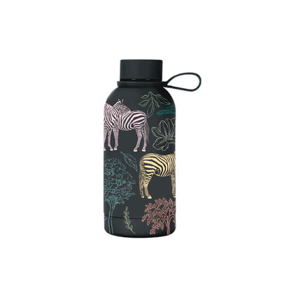 Milia insulated mini bottle side view showing full zebra illustration — The Art Carte