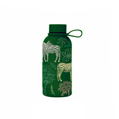Milia insulated mini bottle lifestyle shot showing zebra stripe illustration — The Art Carte