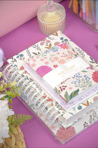 Flora pocket sketchbook trio open showing cartridge paper interior — The Art Carte