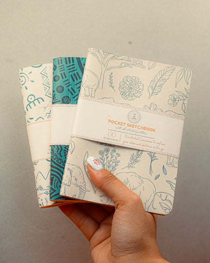 Aqua pocket sketchbook trio stacked side view — The Art Carte