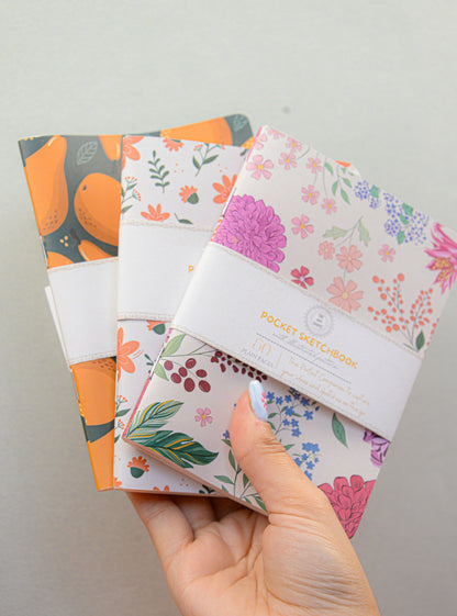 Meadow pocket sketchbook trio open showing cartridge paper interior — The Art Carte