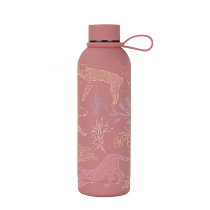 Chui insulated bottle flat lay with leopard illustration — The Art Carte Kenya