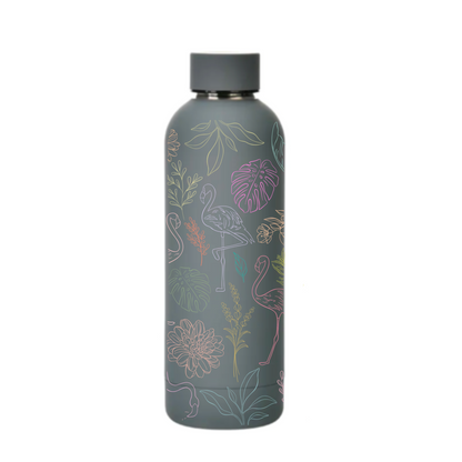 Flamboyance insulated bottle styled shot with flamingo illustration — The Art Carte