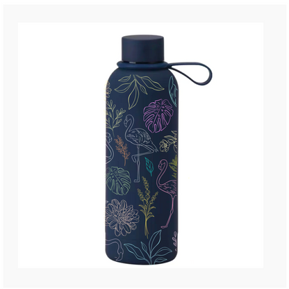 Flamboyance insulated bottle with flamingo illustration front view — The Art Carte