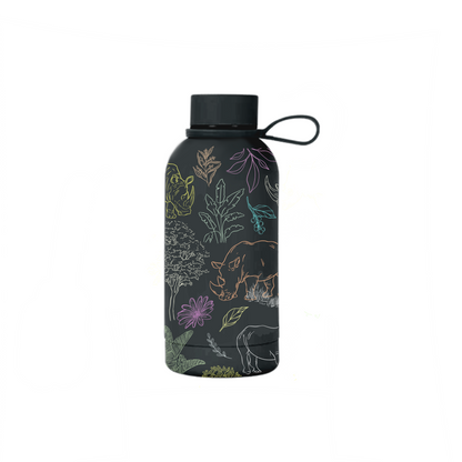 Kifaru insulated mini bottle side view showing full rhino illustration — The Art Carte