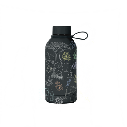 Tembo insulated mini bottle side view showing elephant illustration — The Art Carte
