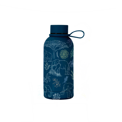 Tembo insulated mini bottle with elephant illustration front view — The Art Carte