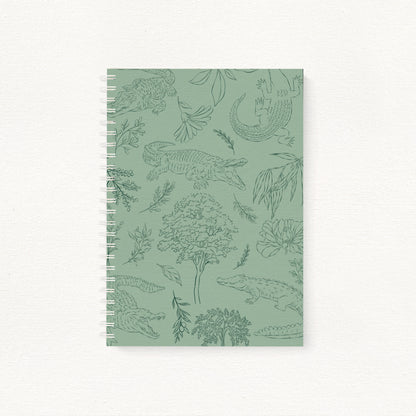 Mamba dot grid journal with crocodile illustrated cover closed view — The Art Carte
