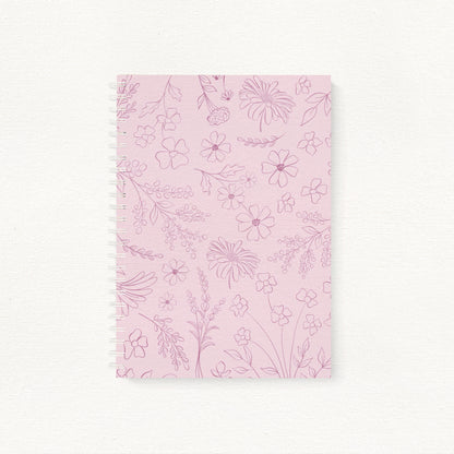 Waridi lined journal in Lilac with floral illustrated cover closed view — The Art Carte