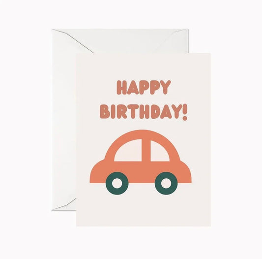Orange Car Birthday Greeting Card